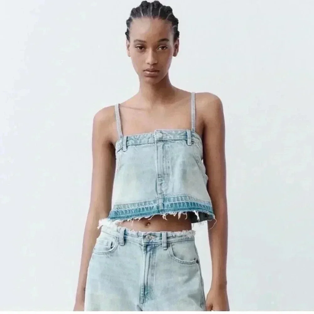 ZARA Denim Crop Top Size Medium NWT - Picture 11 of 11